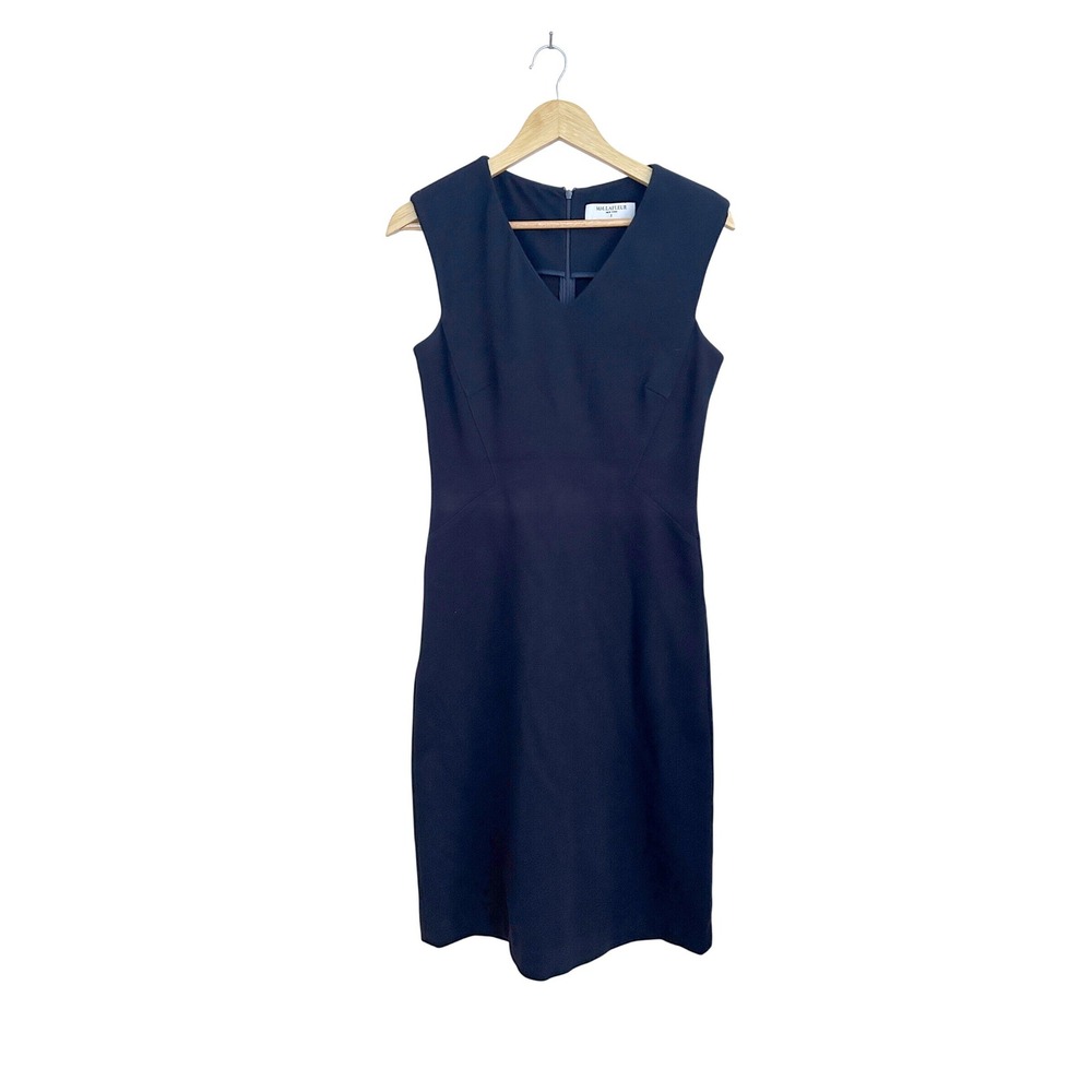 MM.LaFleur Navy Blue V-Neck Sleeveless Sheath Dress Size 8